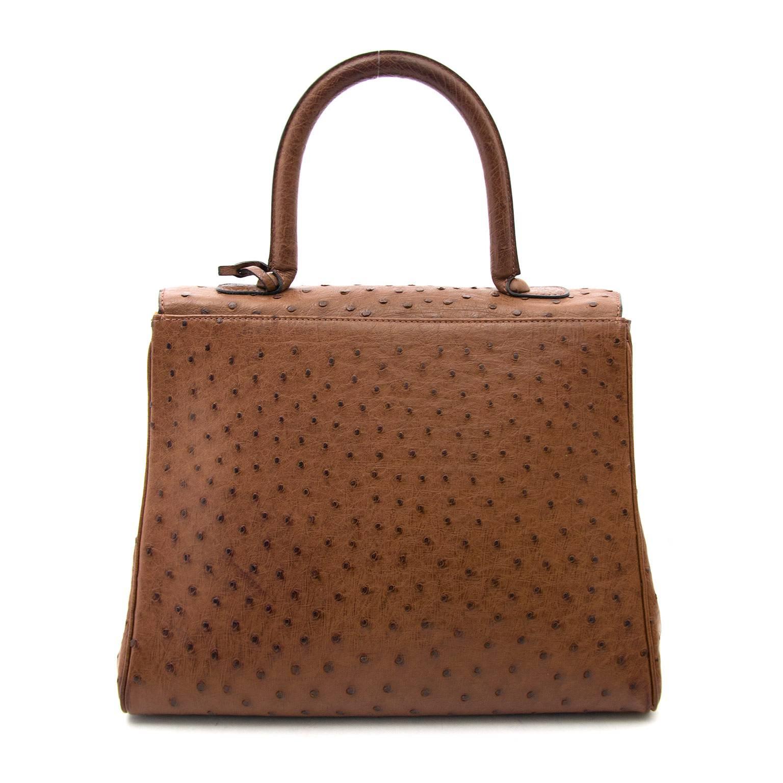 Very good condition
Delvaux Brillant MM Ostrich Tabac
This rare Delvaux Brillant MM comes in a tabac colored ostrich skin. The golden hardware finishes off the look.
This special bag looks great on a casual outfit but it is also very chic on your