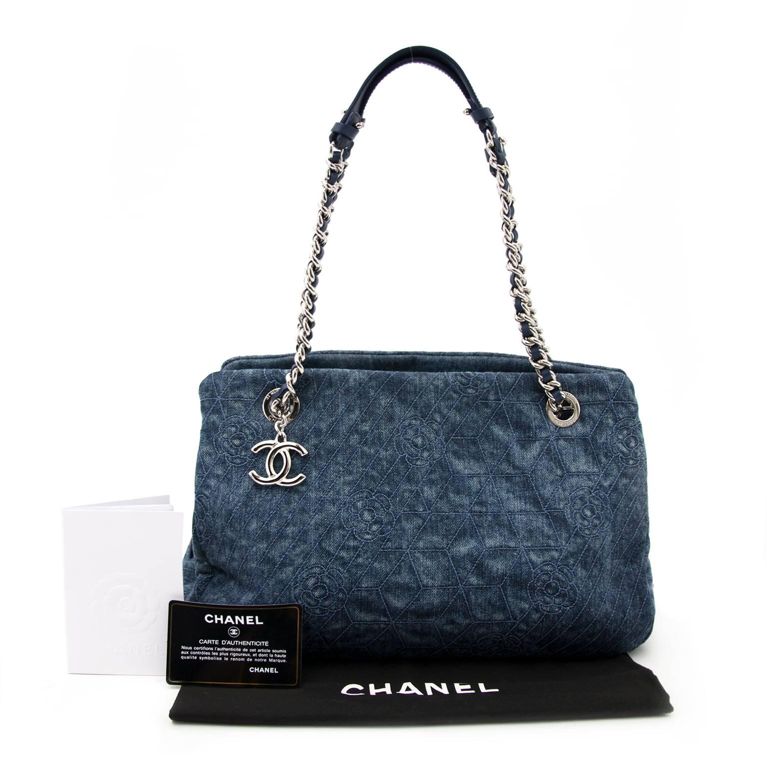 Women's or Men's Chanel Denim Embroidered Camellia Shopper Tote Bag 
