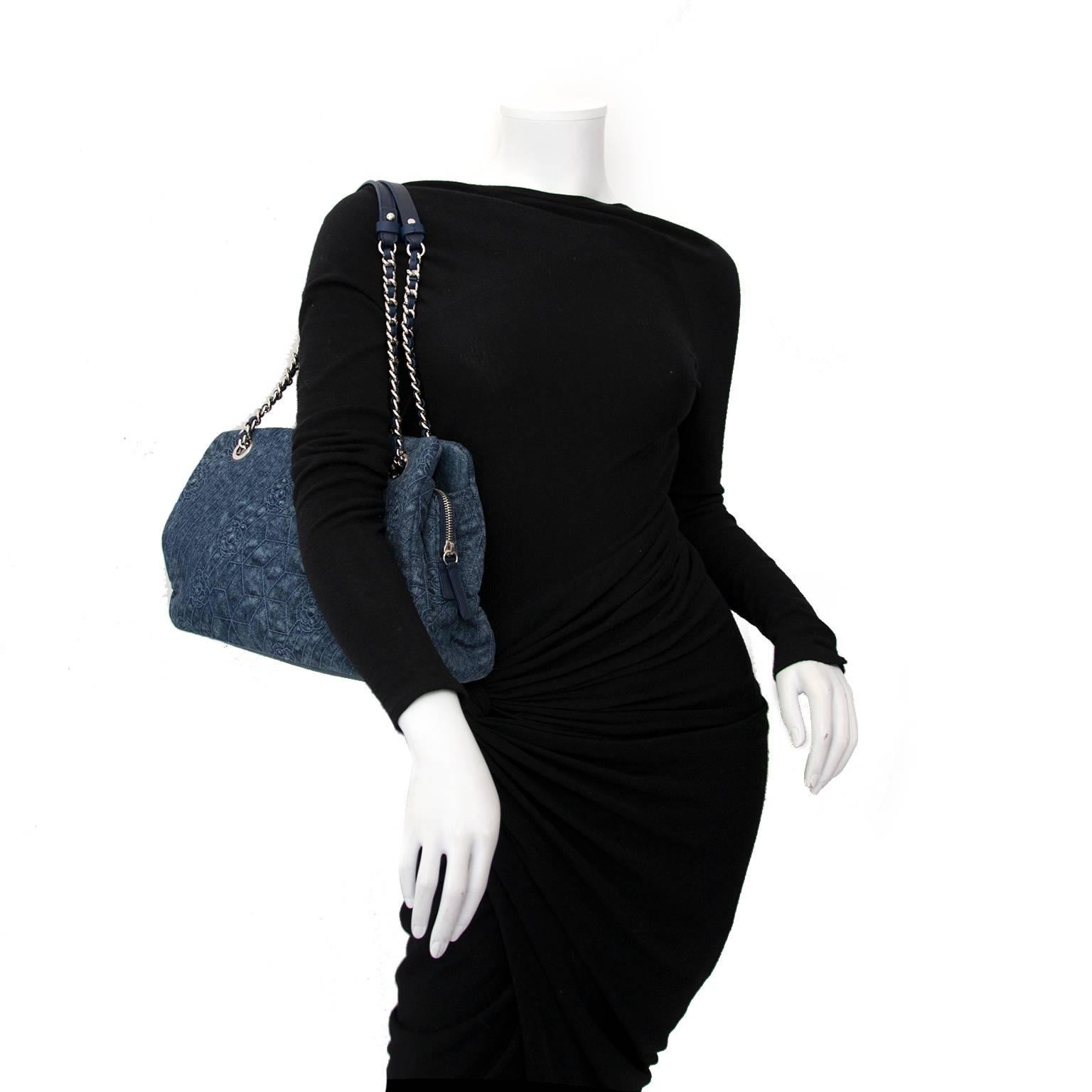 Chanel Denim Embroidered Camellia Shopper Tote Bag  1