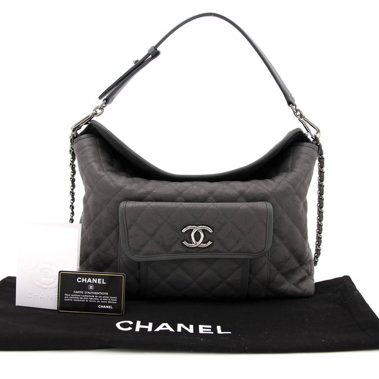 Chanel Grey Leather Hobo Bag at 1stDibs
