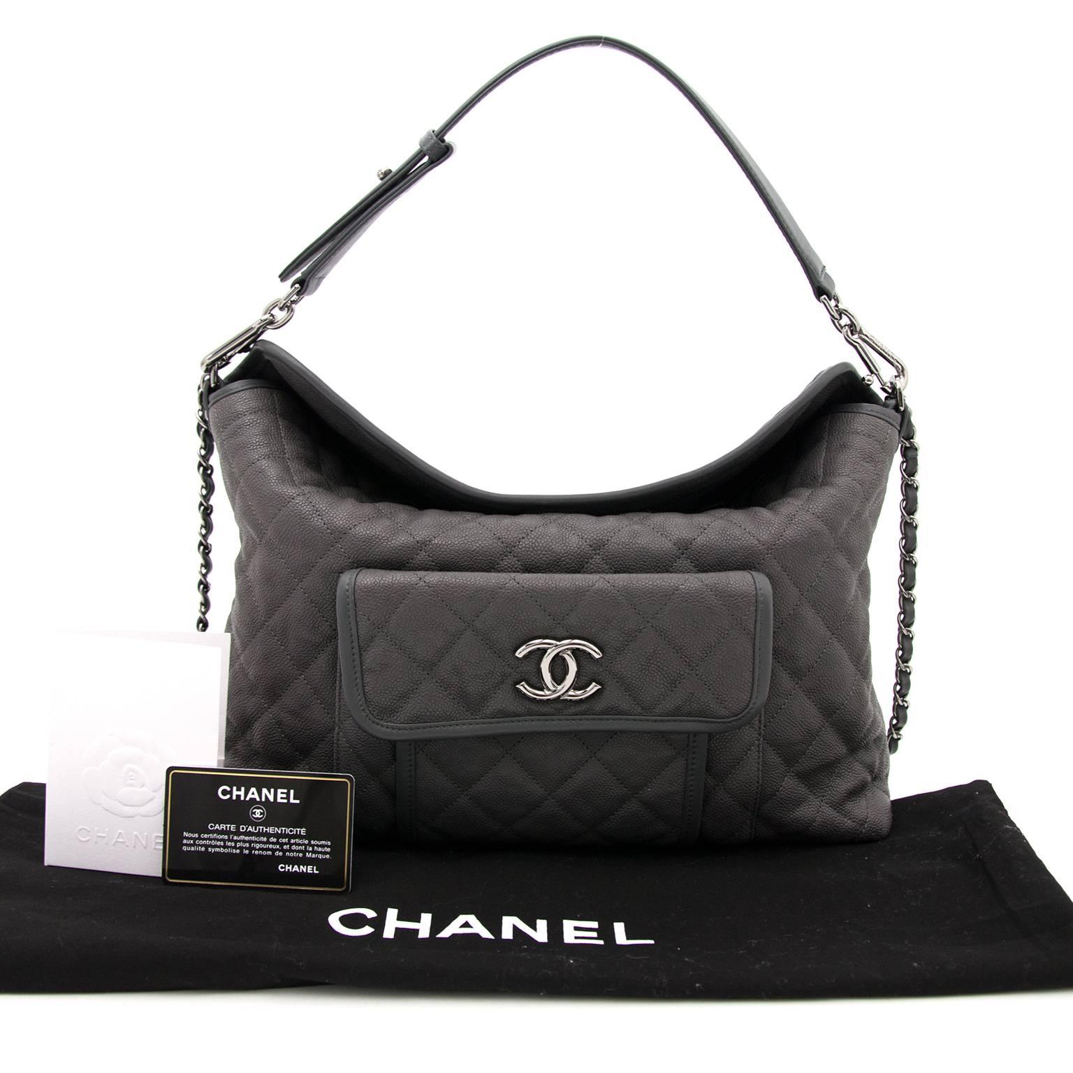 Black Chanel Grey Leather Hobo Bag