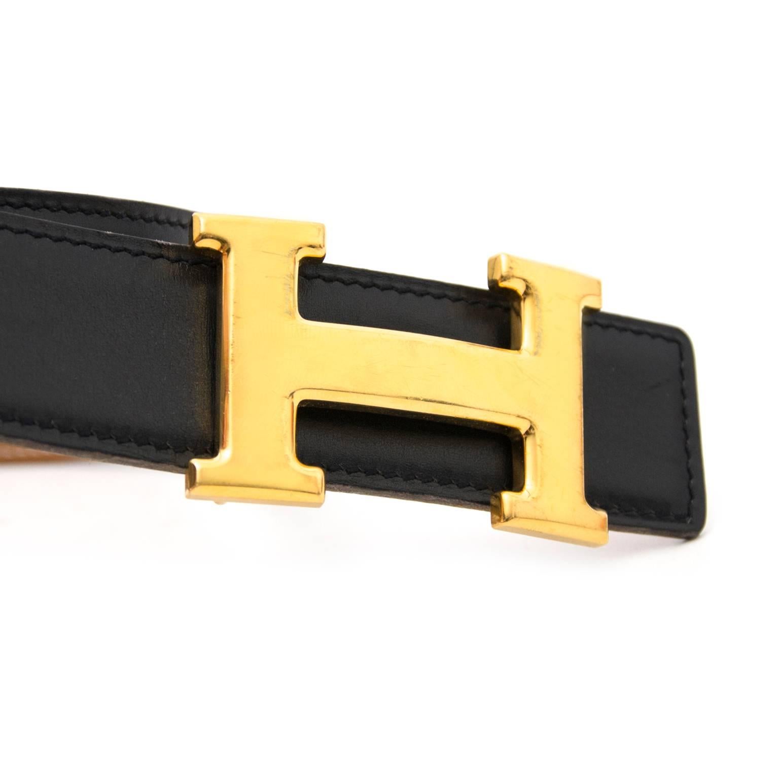 Hermès Reversible Gold/Black Constance H Belt  In Good Condition In Antwerp, BE