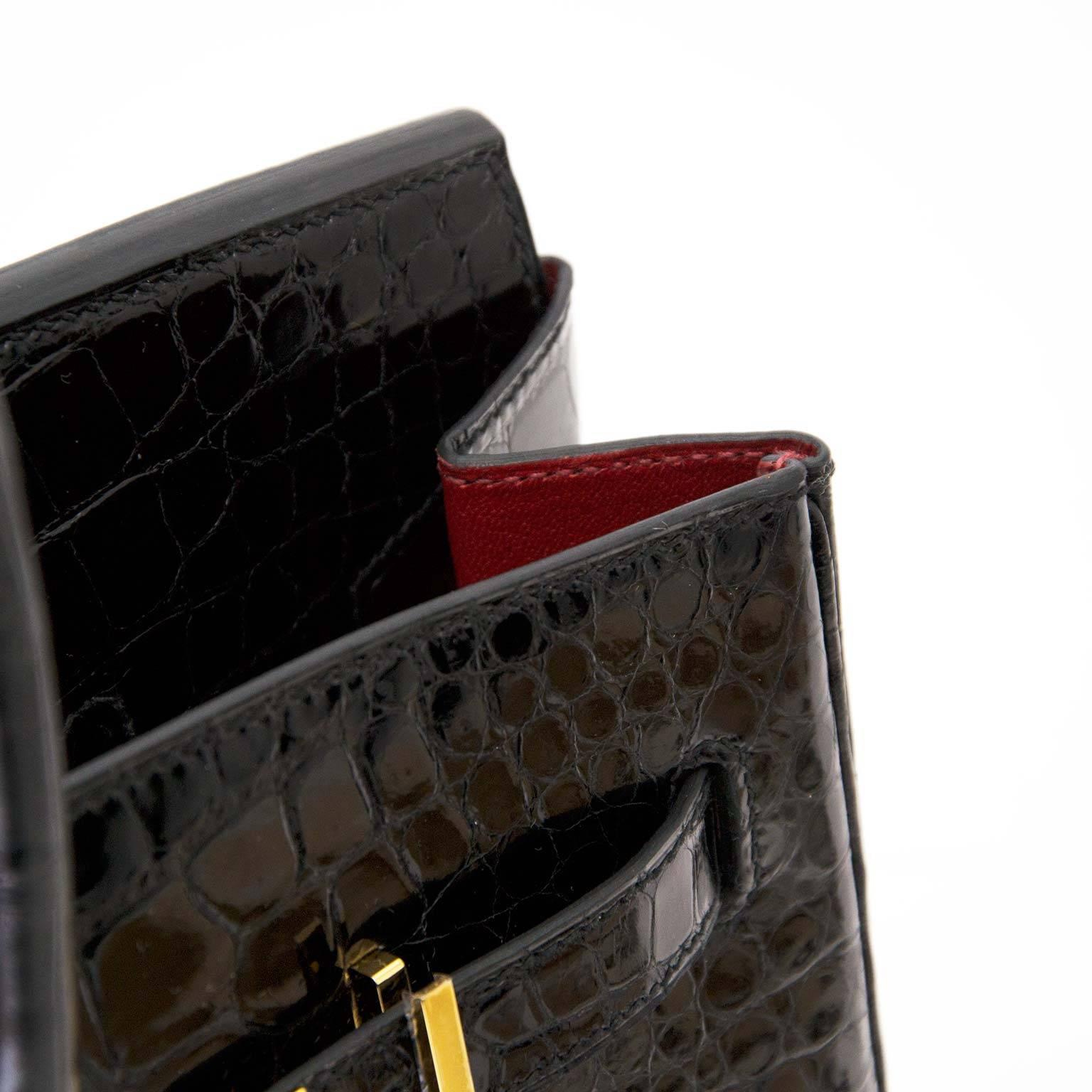 Hermès Birkin 35cm Crocodile Porosus Black GHW Interior Rouge H In New Condition In Antwerp, BE