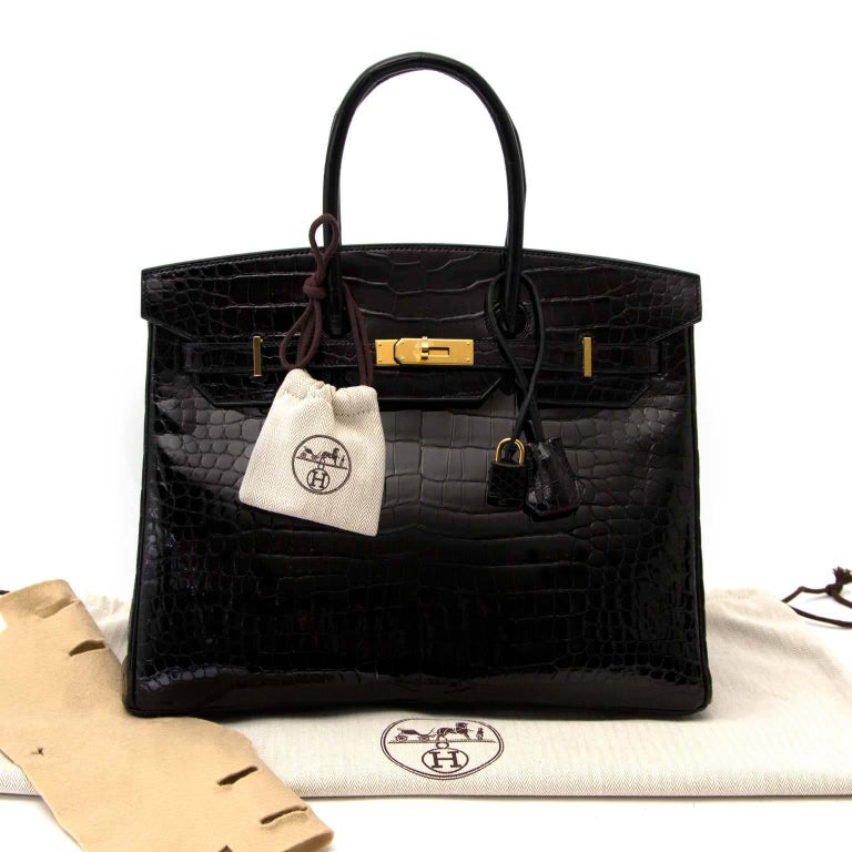 Hermes Birkin 35cm Crocodile Porosus Black Ghw Interior Rouge H At