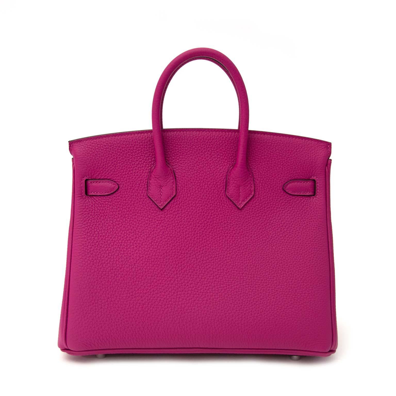 Never Used Hermès Birkin 25 Rose Pourpre PHW
This cute Hermès Birkin bag is a real eyecatcher!  It comes in beautiful Togo leather featuring palladium hardware. 
Pourpre is a pink/purple-ish color which is stunning!
Brand new, it just came out of