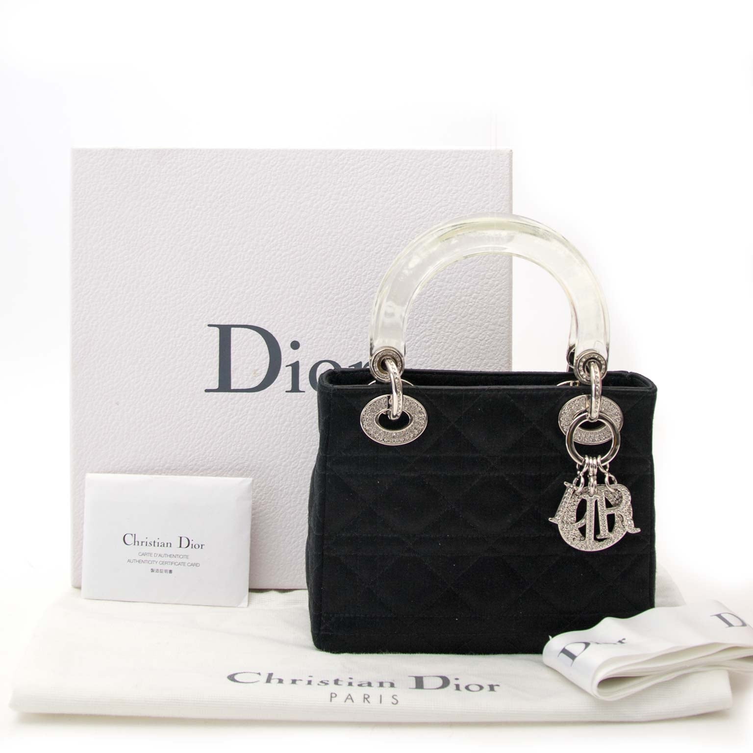 Dior Lady Dior Mini Black Satin Bag With Crystals At 1stdibs