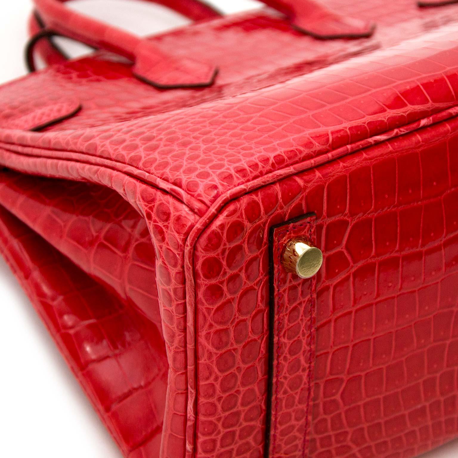 Hermès Crocodile Porosus Bougainvillier ghw Birkin 25 Bag In New Condition In Antwerp, BE