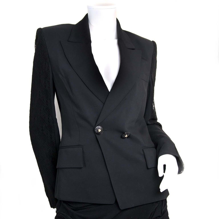 Versace Black Blazer With Lace Sleeves - Size 44 For Sale at 1stDibs ...