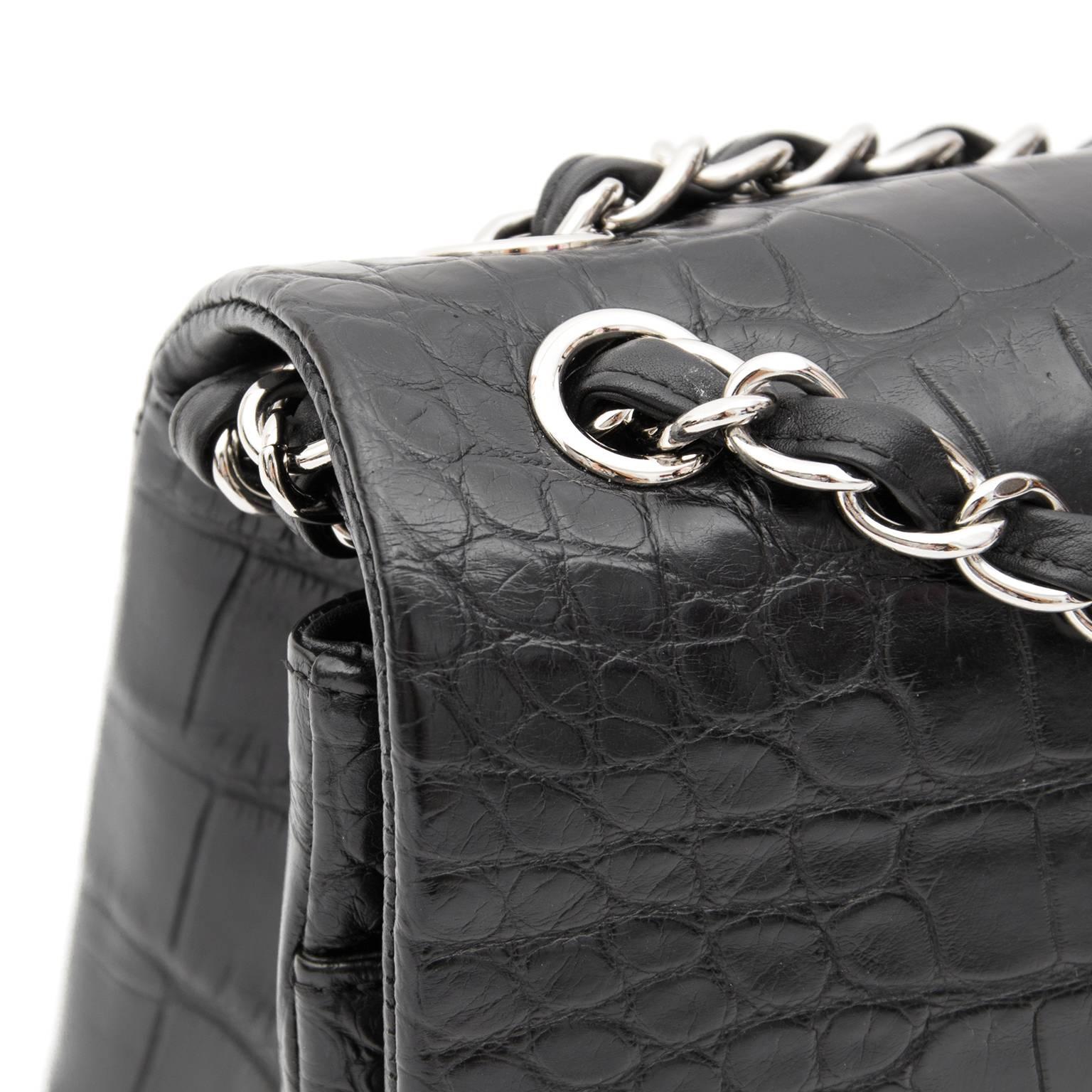 Rare Chanel Alligator Jumbo Double Flap Black  In Excellent Condition In Antwerp, BE