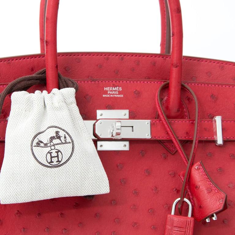 Hermes Rouge Vif Ostrich Birkin 35 Bag