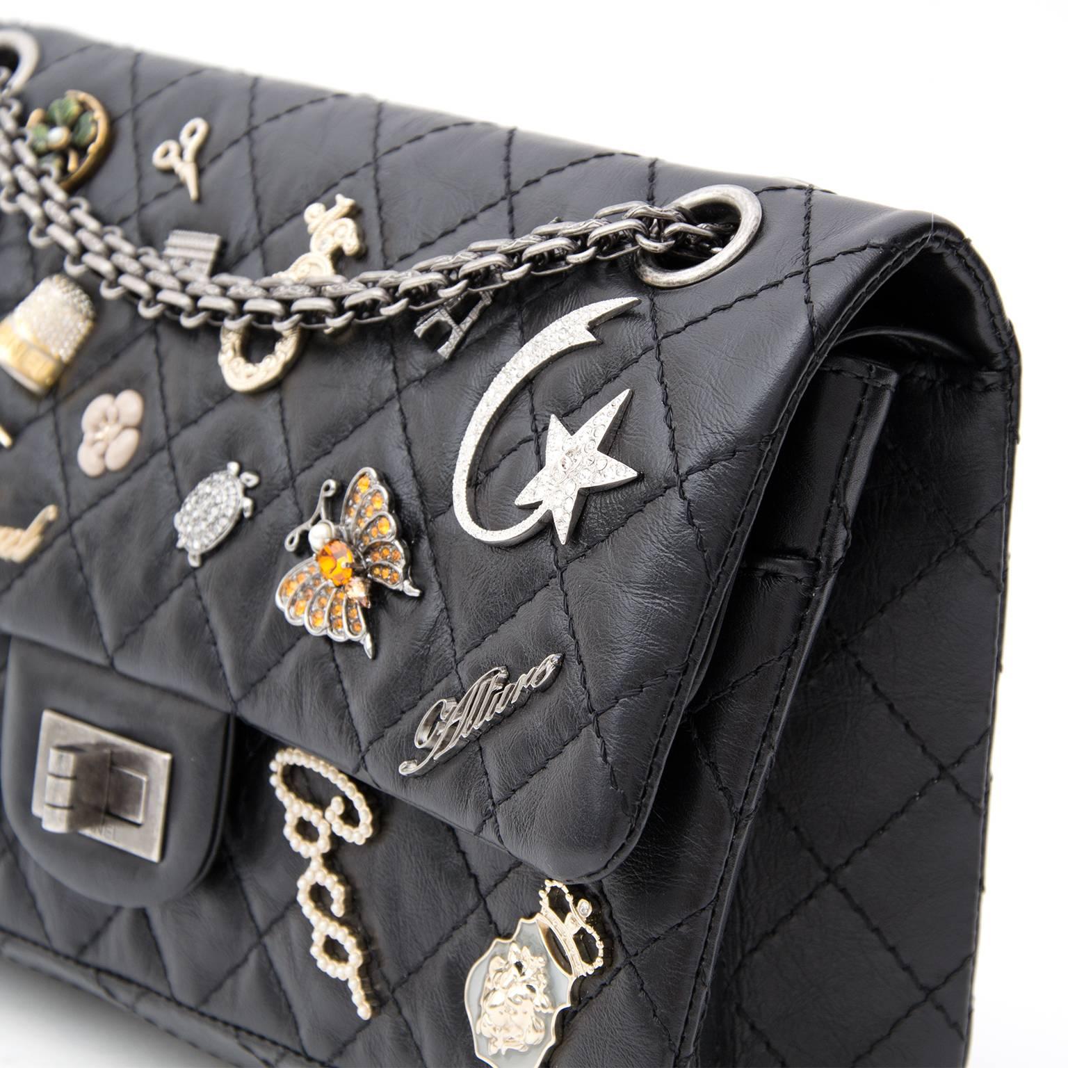 Black Rare Chanel Lucky Charm 2.55 Reissue Double Flap Bag 225