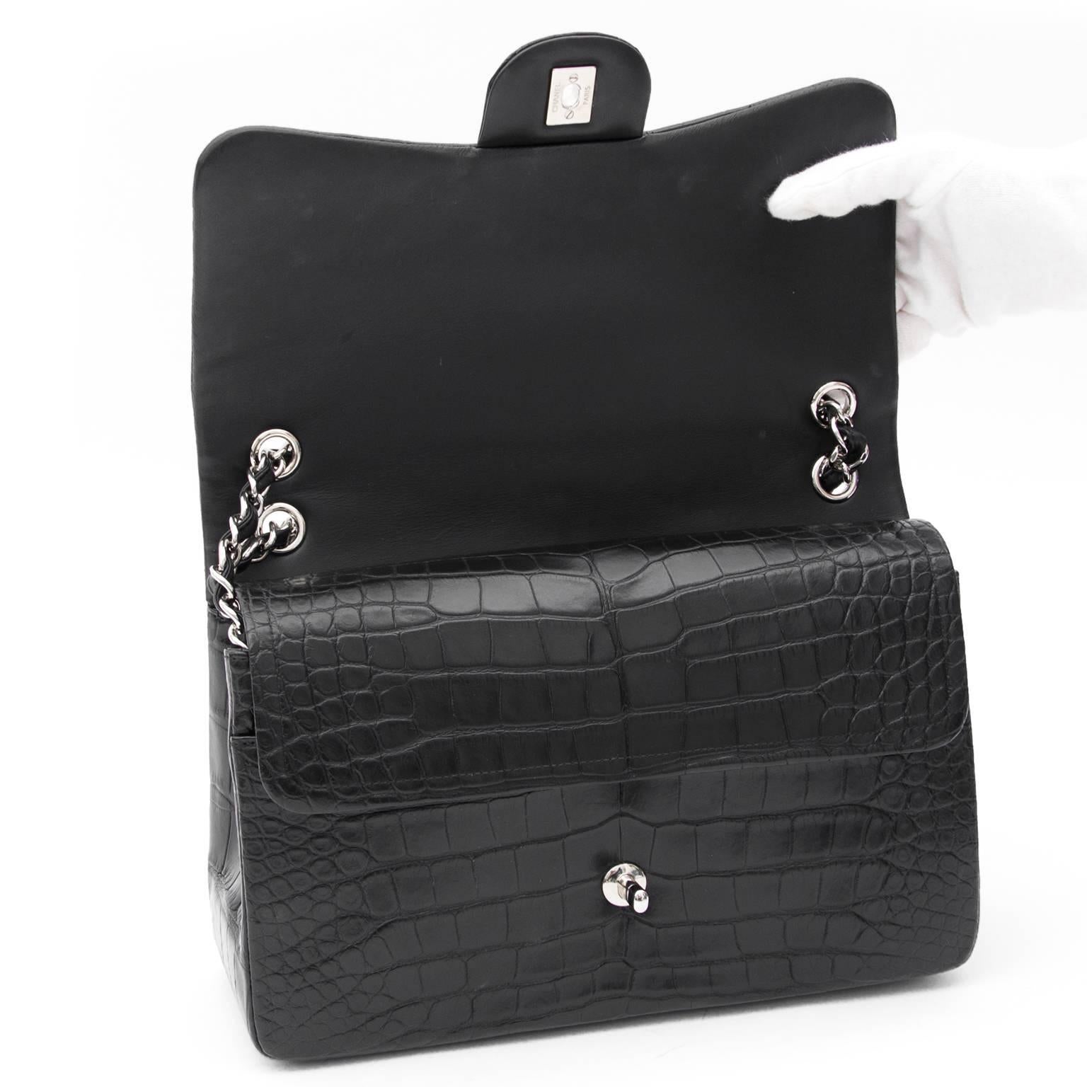 Women's Rare Chanel Alligator Jumbo Double Flap Black  For Sale