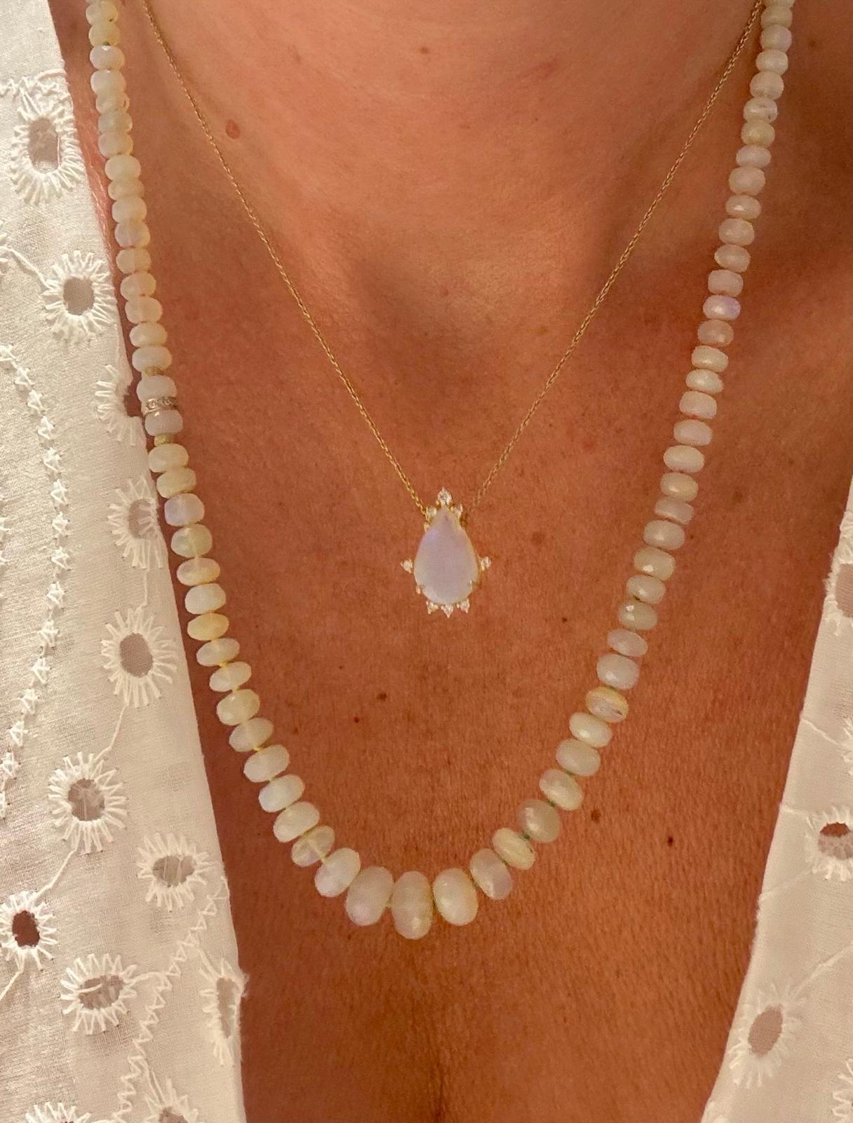 Graduated Australian Lightning Ridge Opal 18K Gold Diamond Necklace For Sale 5