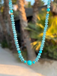Collier véritable en or, turquoise Sleeping Beauty et apatite Paraiba