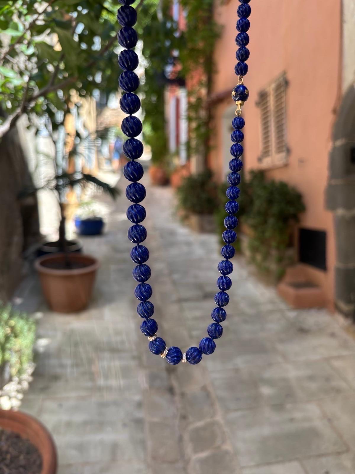 Estate Giant Lapis Lazuli Diamond 18K Gold Necklace For Sale 5