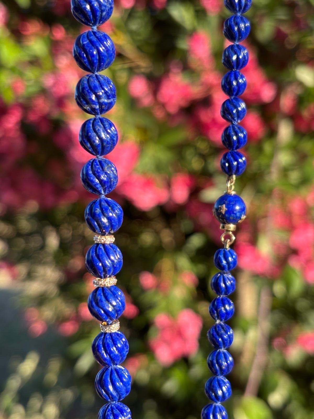 Estate Giant Lapis Lazuli Diamond 18K Gold Necklace For Sale 7