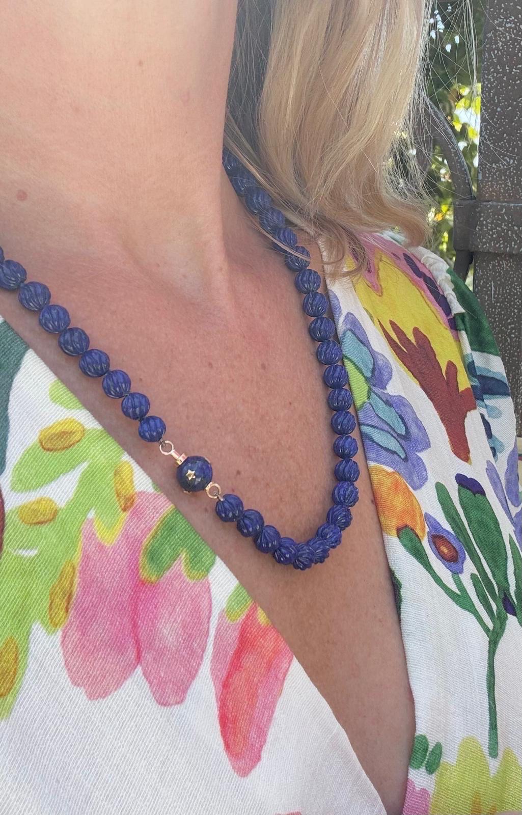 Estate Giant Lapis Lazuli Diamond 18K Gold Necklace For Sale 6