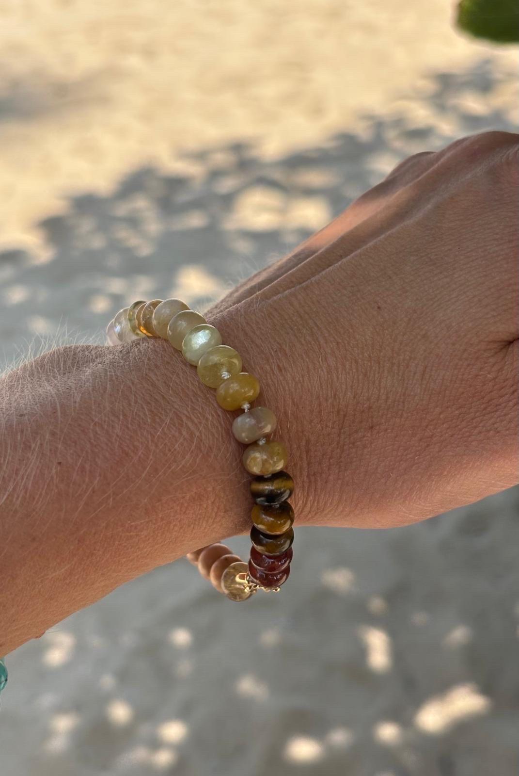 Genuine Rainbow Moonstone and Opal Bracelet in 14K Yellow Gold For Sale 3