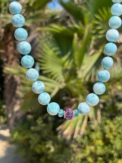 Collier en or jaune avec améthyste véritable et larimar