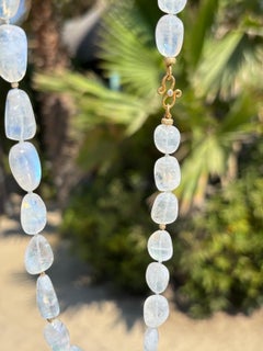 Giant Blue Flash Rainbow Moonstone 18K Yellow Gold Diamond Nugget Necklace