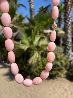 Giant Blush Pink Peru Opal Yellow Gold Diamond Necklace