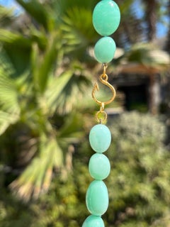 Giant Australian Mint Green Chrysoprase 18K Yellow Gold Nugget Necklace