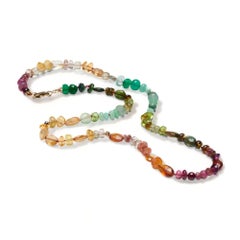 Sapphire and Emerald 14K Gold Beaded Necklace with Ruby