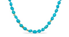 Sleeping Beauty Turquoise Beaded Necklace with 14K Solid Gold Beads