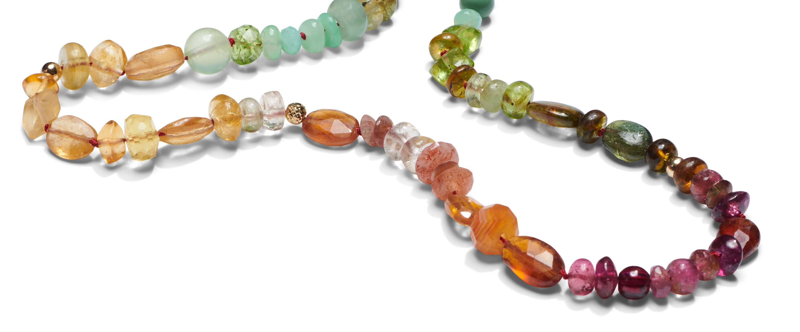 Modern Sapphire and Emerald Beaded Yellow Gold Necklace For Sale