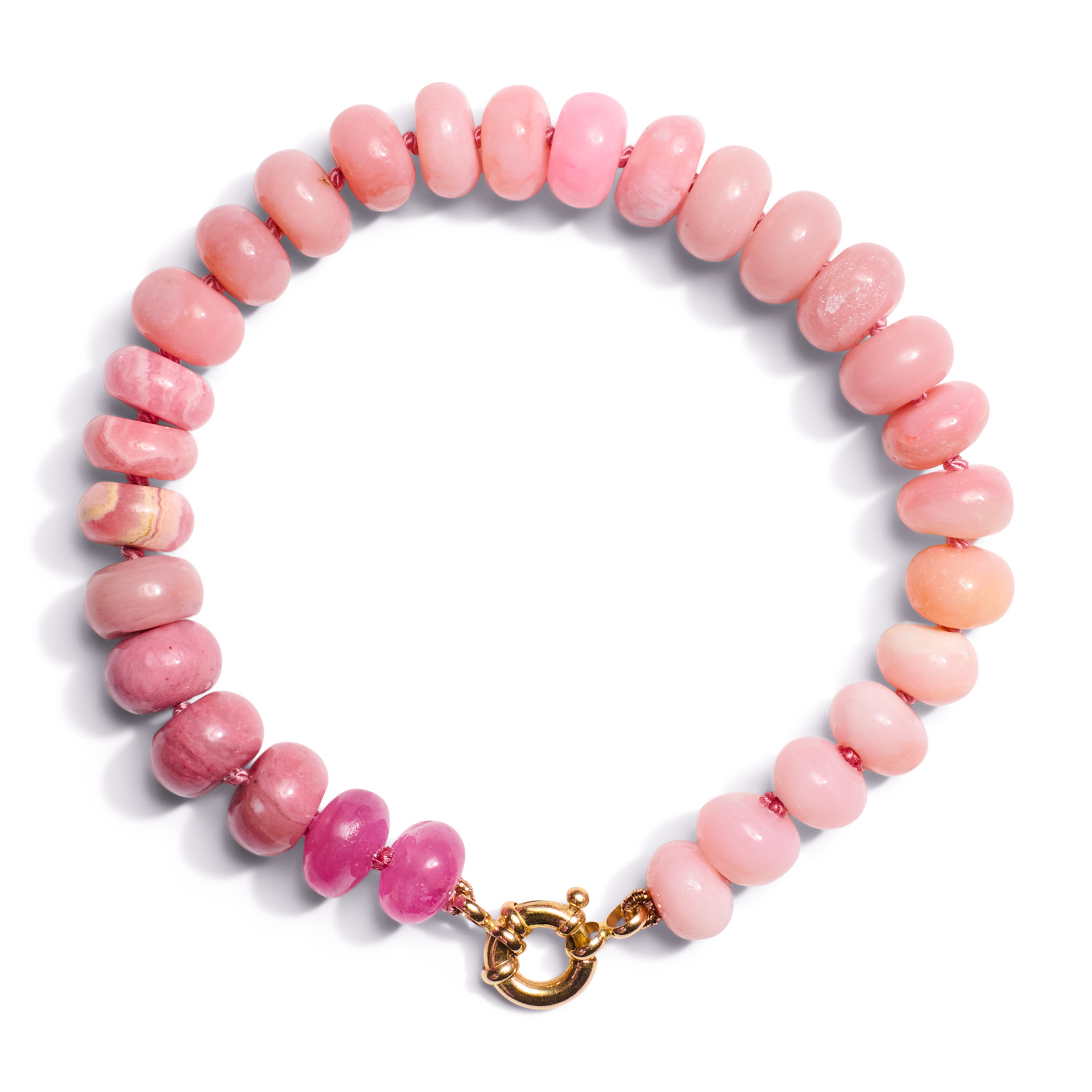 Pink Sapphire and Opal Beaded Yellow Gold Bracelet