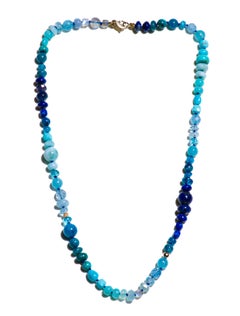 Collier authentique Arizona en or jaune perlé de turquoises et de saphirs