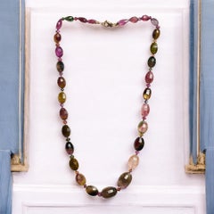 Giant Tourmaline and Green Sapphire Beaded Gold Necklace