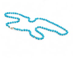 Estate Regal Length Sleeping Beauty Turquoise Yellow Gold Necklace