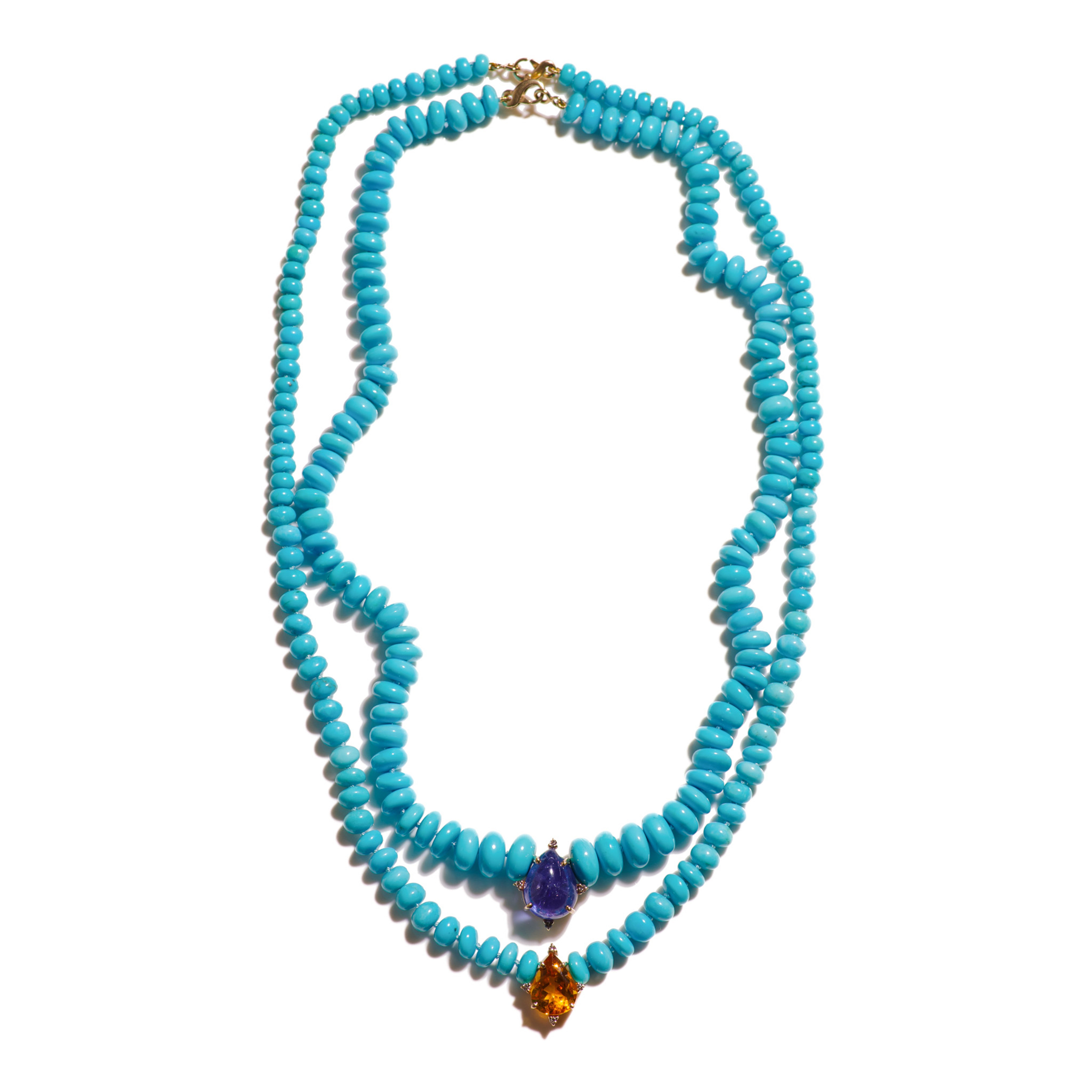 Genuine 170 Carat Sleeping Beauty Turquoise, Tanzanite and Diamonds Necklace