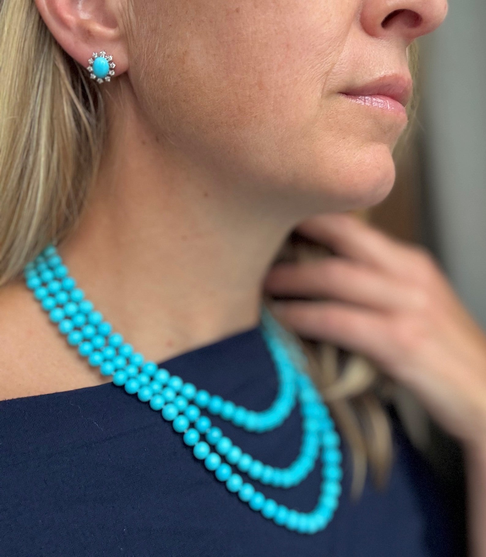 Genuine 360 Carat Sleeping Beauty Turquoise Diamond Necklace