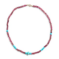 Genuine Sleeping Beauty Turquoise & Pink Tourmaline Beaded Diamond Necklace