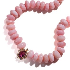 Collier géant en opale rose et tourmaline rubellite