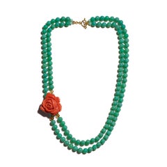 Estate 405 Carat Citrine and Chrysoprase Beaded 18K Gold Necklace