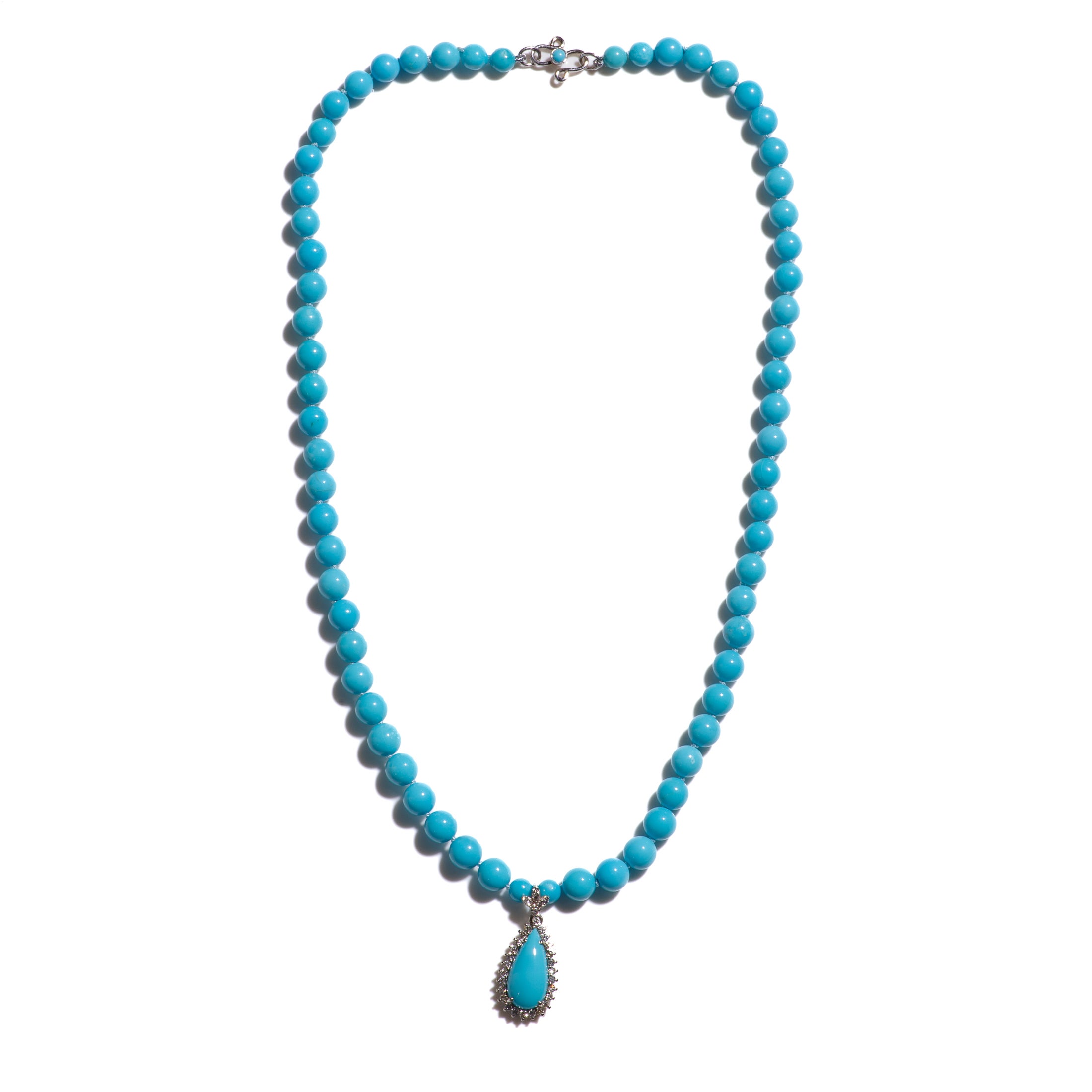Estate Sleeping Beauty Turquoise and Diamond Pendant Necklace For Sale