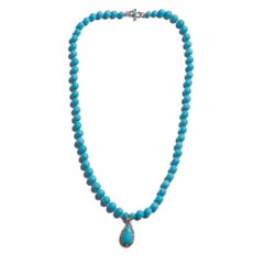 Estate Sleeping Beauty Turquoise and Diamond Pendant Necklace