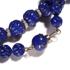 Estate Fluted Lapis Lazuli Diamond 18K Gold Necklace