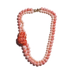 Collier de corail de 530 carats superposé en or jaune 18 carats