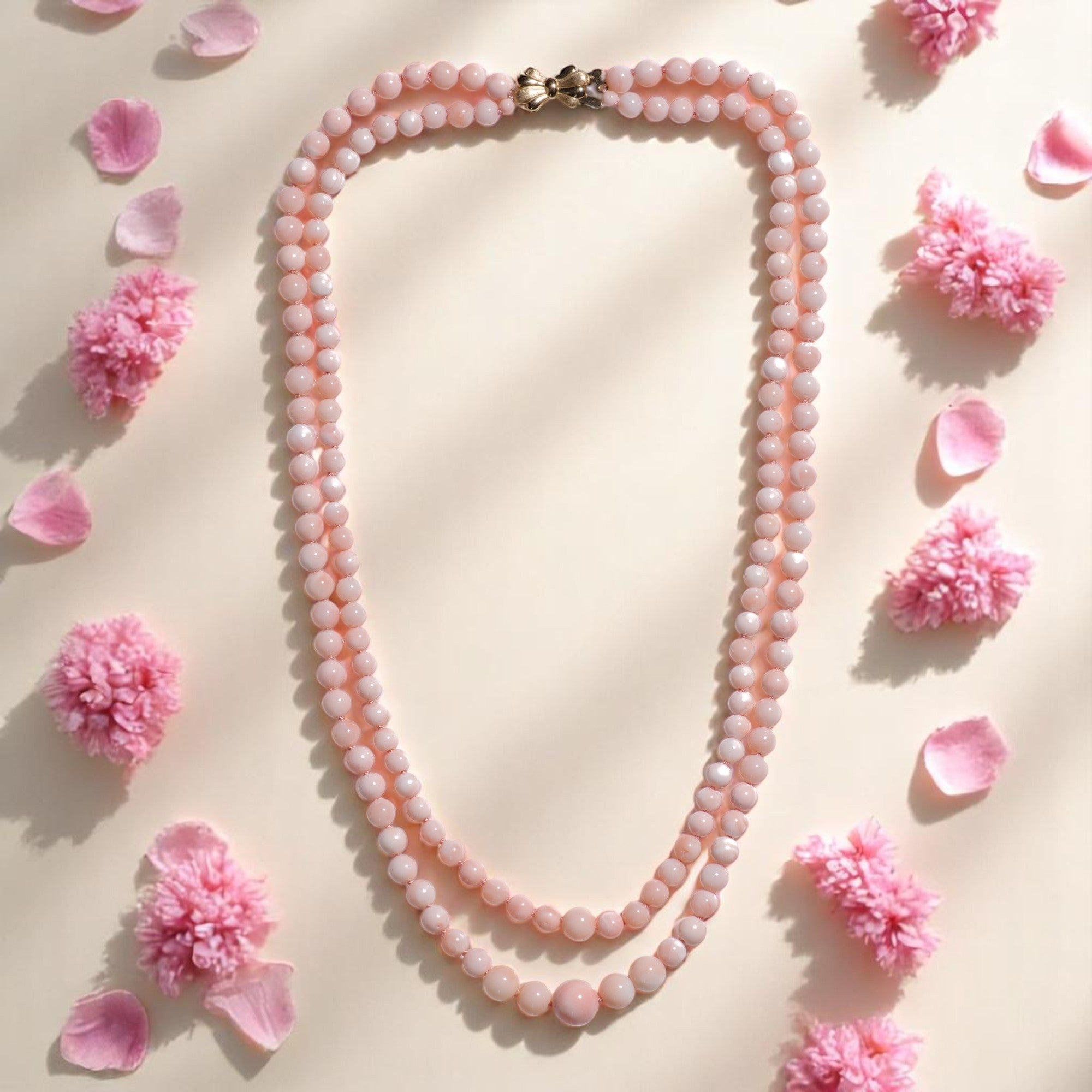 Pink Angel Skin Coral Necklace in 14K Yellow Gold