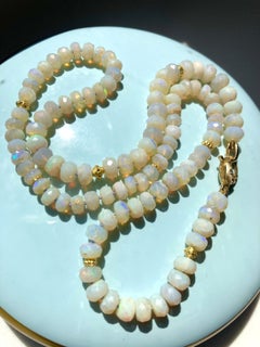 Genuine Estate Australian Coober Pedy Opal 14K Gold Diamond Necklace
