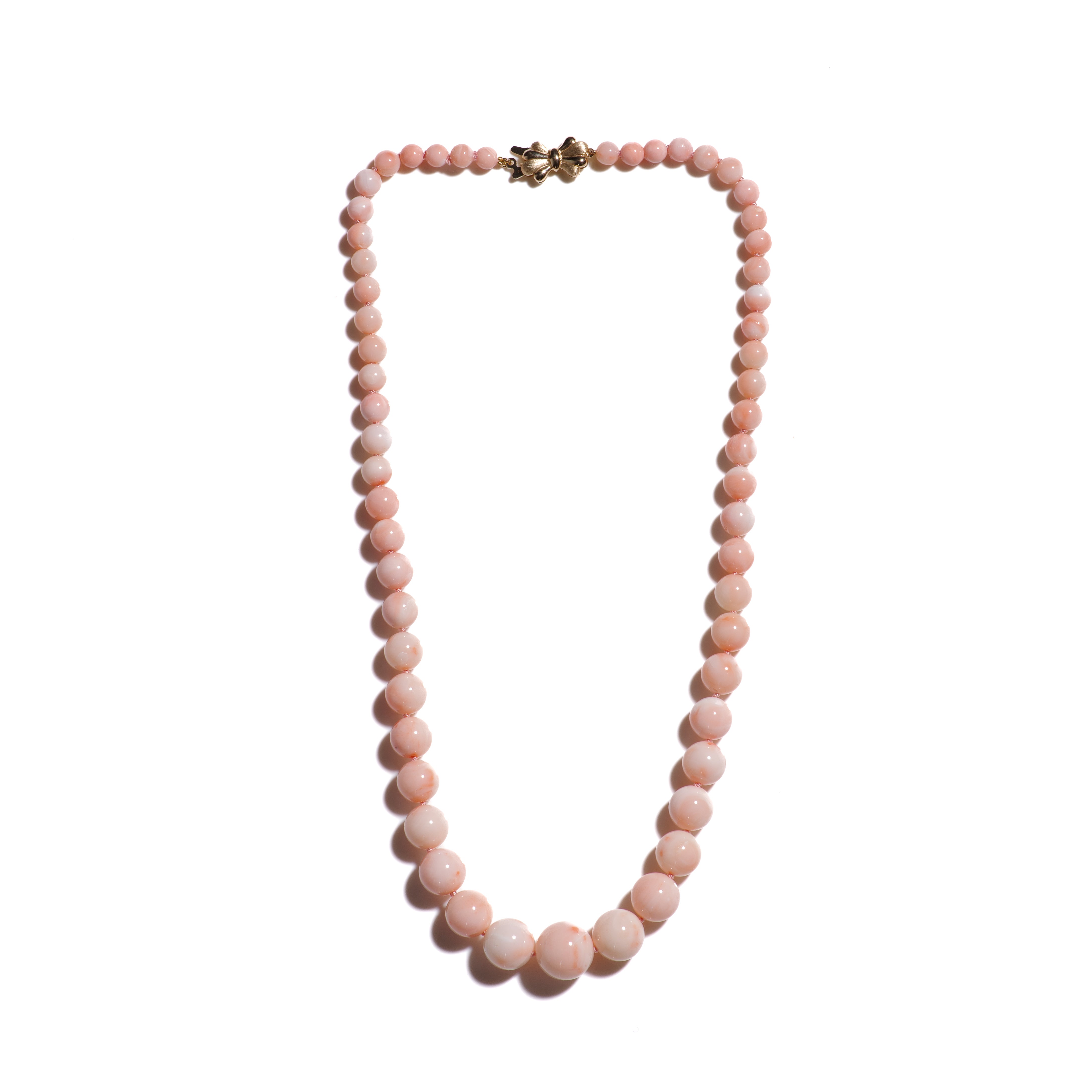 Giant Pink Angel Skin Coral Necklace in 14K Yellow Gold