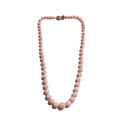 Giant Pink Angel Skin Coral Necklace in 14K Yellow Gold