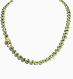 Genuine sparkling green Peridot 14K Yellow Gold Necklace