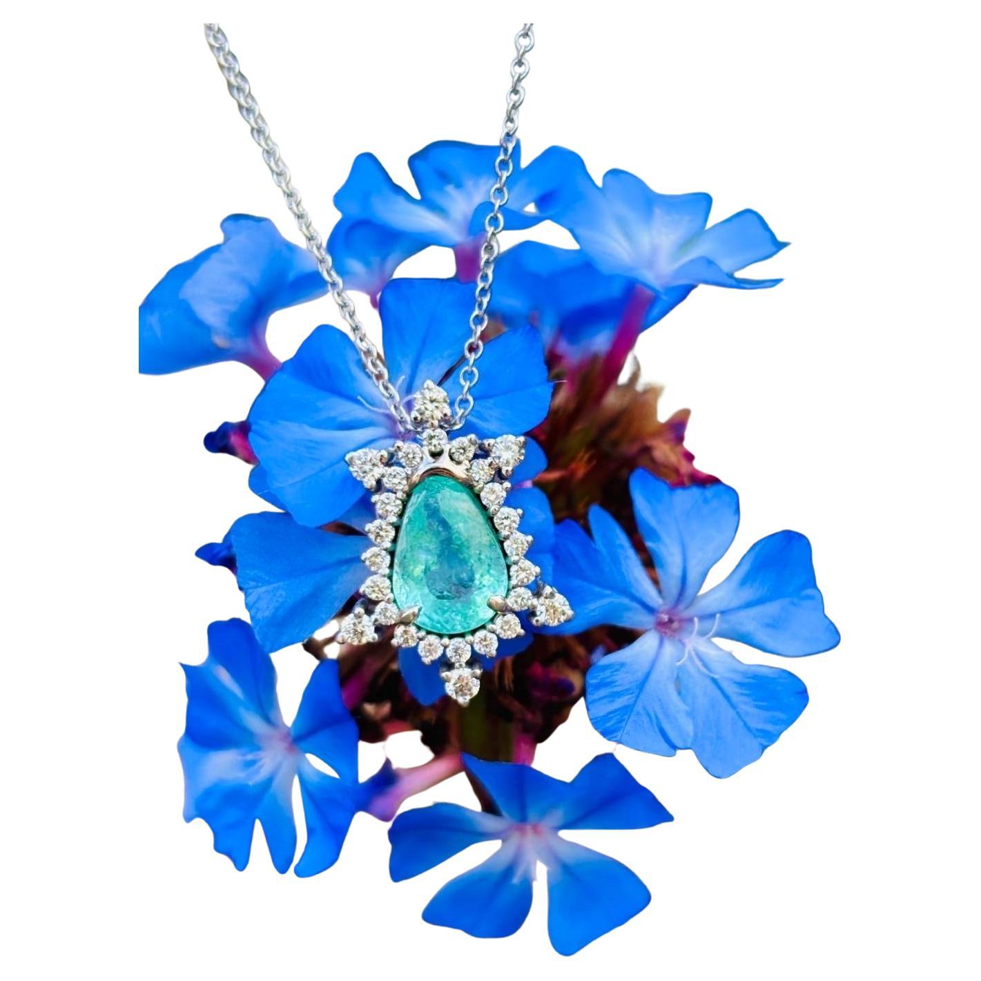 Collana con diamanti in oro bianco 14K con tormalina neon Paraiba certificata