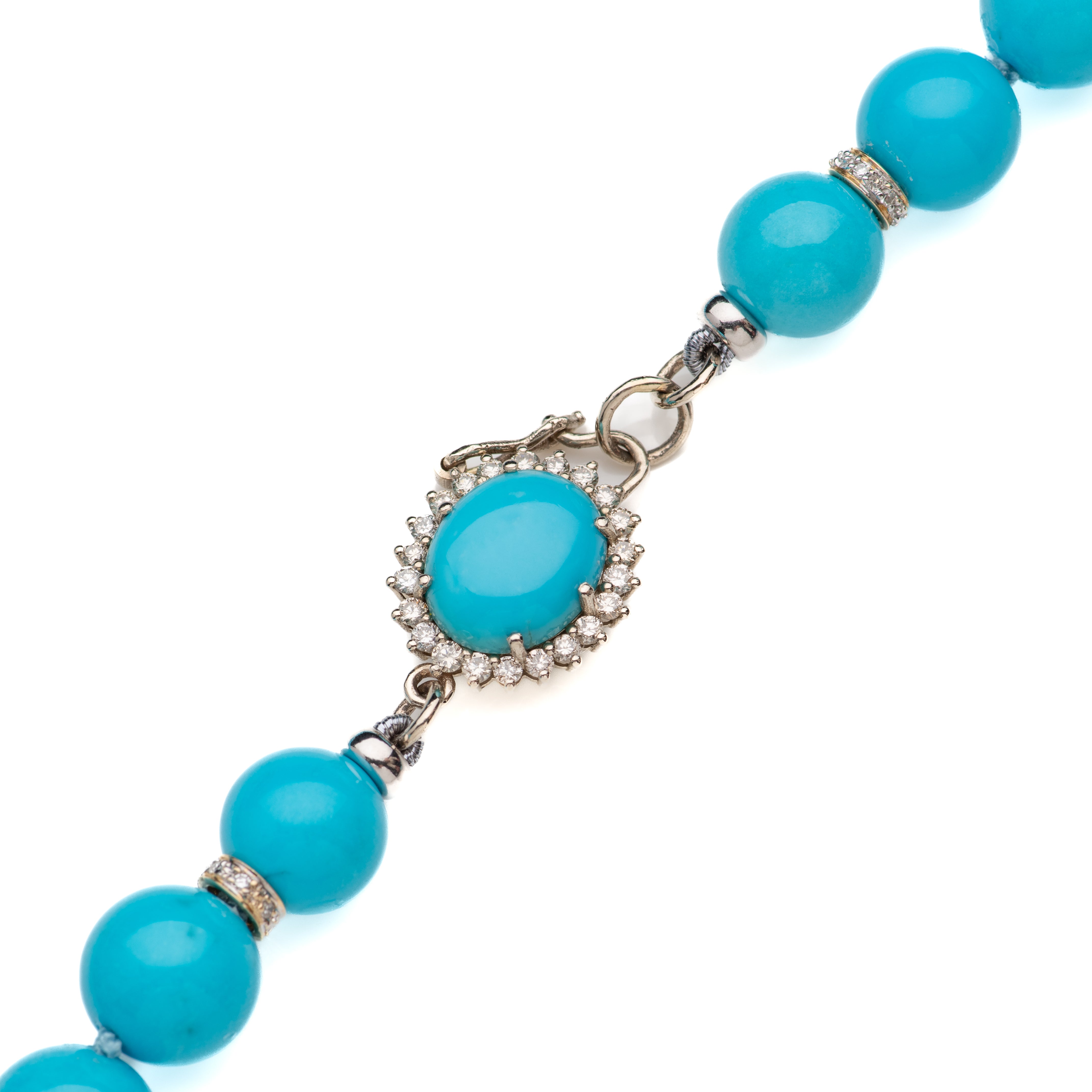 Collana gigante con diamanti in oro bianco e turchese della Bella Addormentata