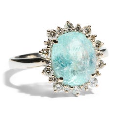 Certified Ice Blue Paraiba Tourmaline Diamond 18K White Gold Cocktail Ring